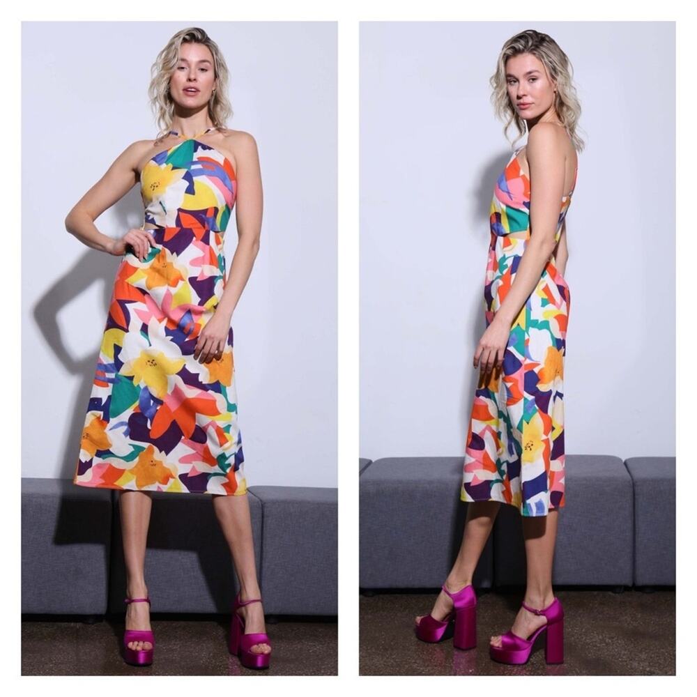 Walter Baker Hemali Midriff Cutout Summer Dress In Citrus Canopy Size 10